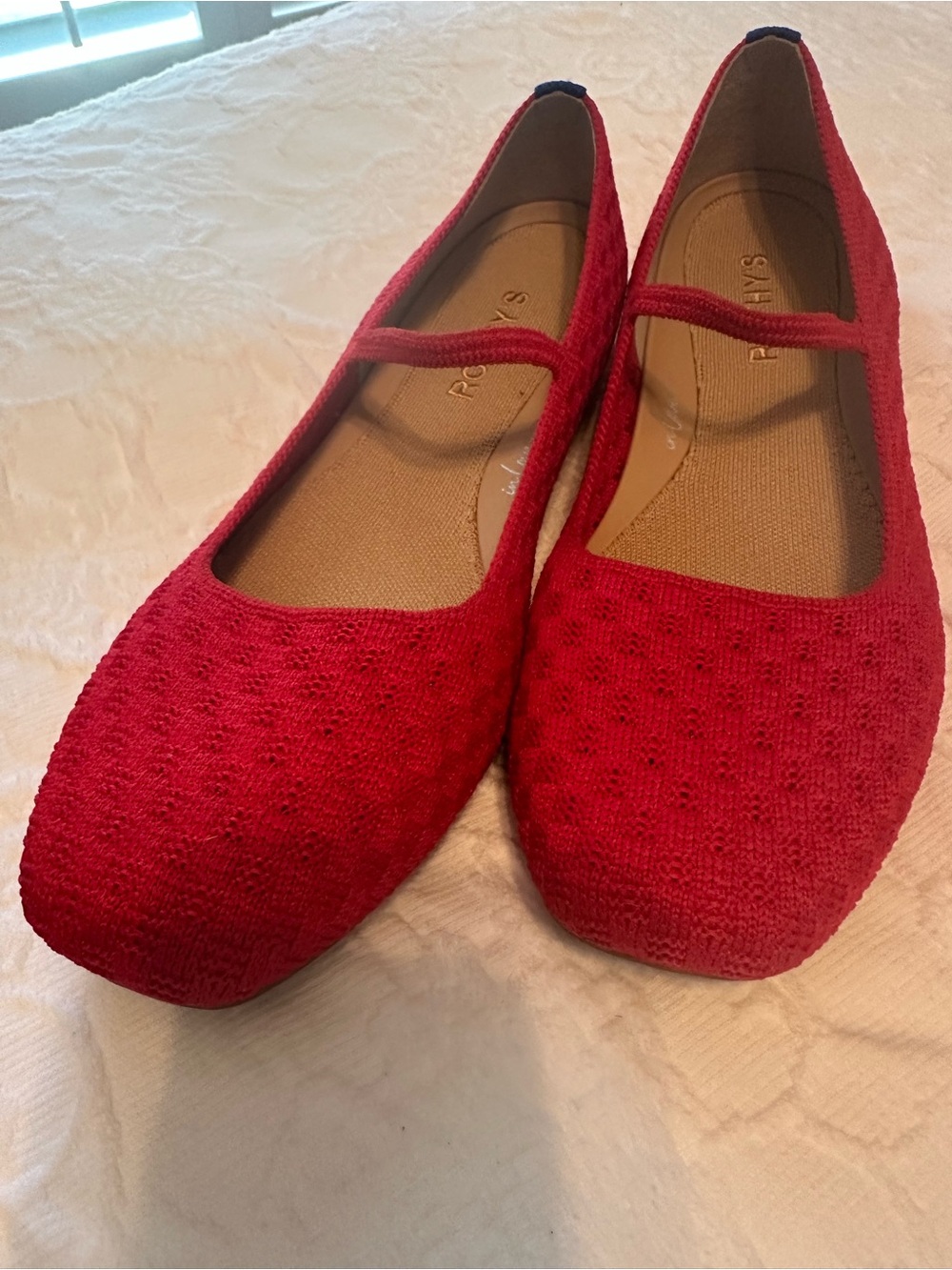 Rothy's Red Mary Jane the Max square Knit Ballet Flats